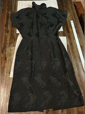 1980 vintage Silk Studio sheath dress high mock neck short dolman sleeves